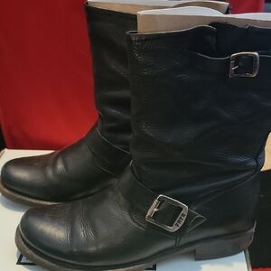 FRYE Black Leather Veronica Shortie Buckle Boots